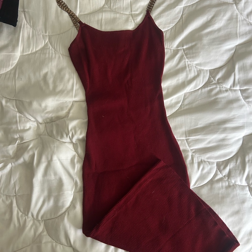 Knit bod con dress with chain straps